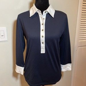 Ellen Tracy Women’s Shirt Layered Front Black & White Size XS Collared Business